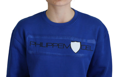 Maglione pullover a maniche lunghe stampato blu