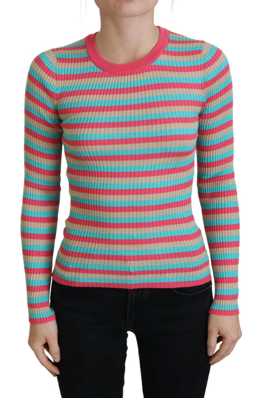 Maglione in seta pullover girocollo multicolor