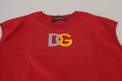 T-shirt canotta con logo DG in cotone rosso