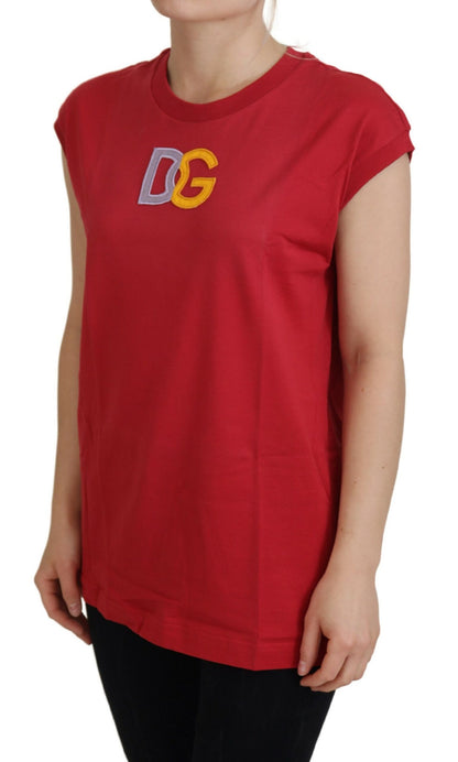 T-shirt canotta con logo DG in cotone rosso