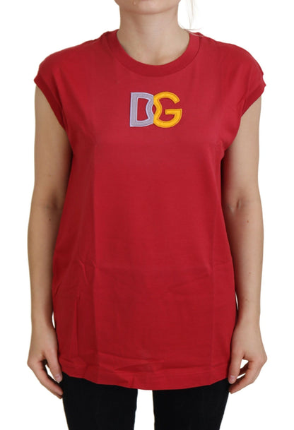 T-shirt canotta con logo DG in cotone rosso