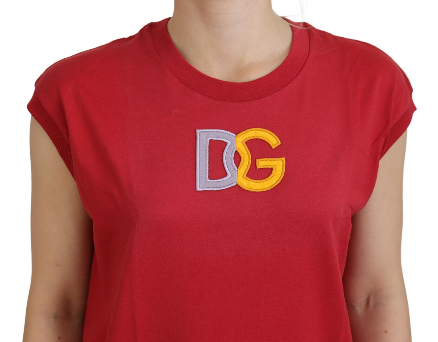 T-shirt canotta con logo DG in cotone rosso