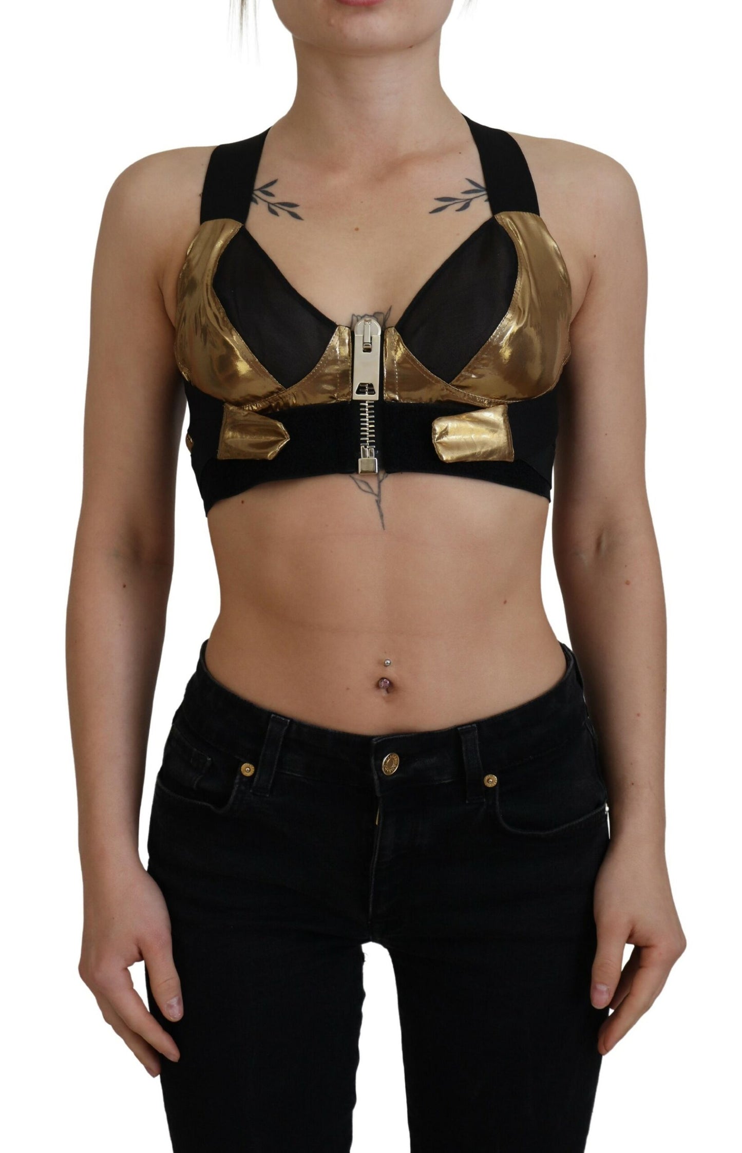 Top bustier corto senza maniche in oro nero