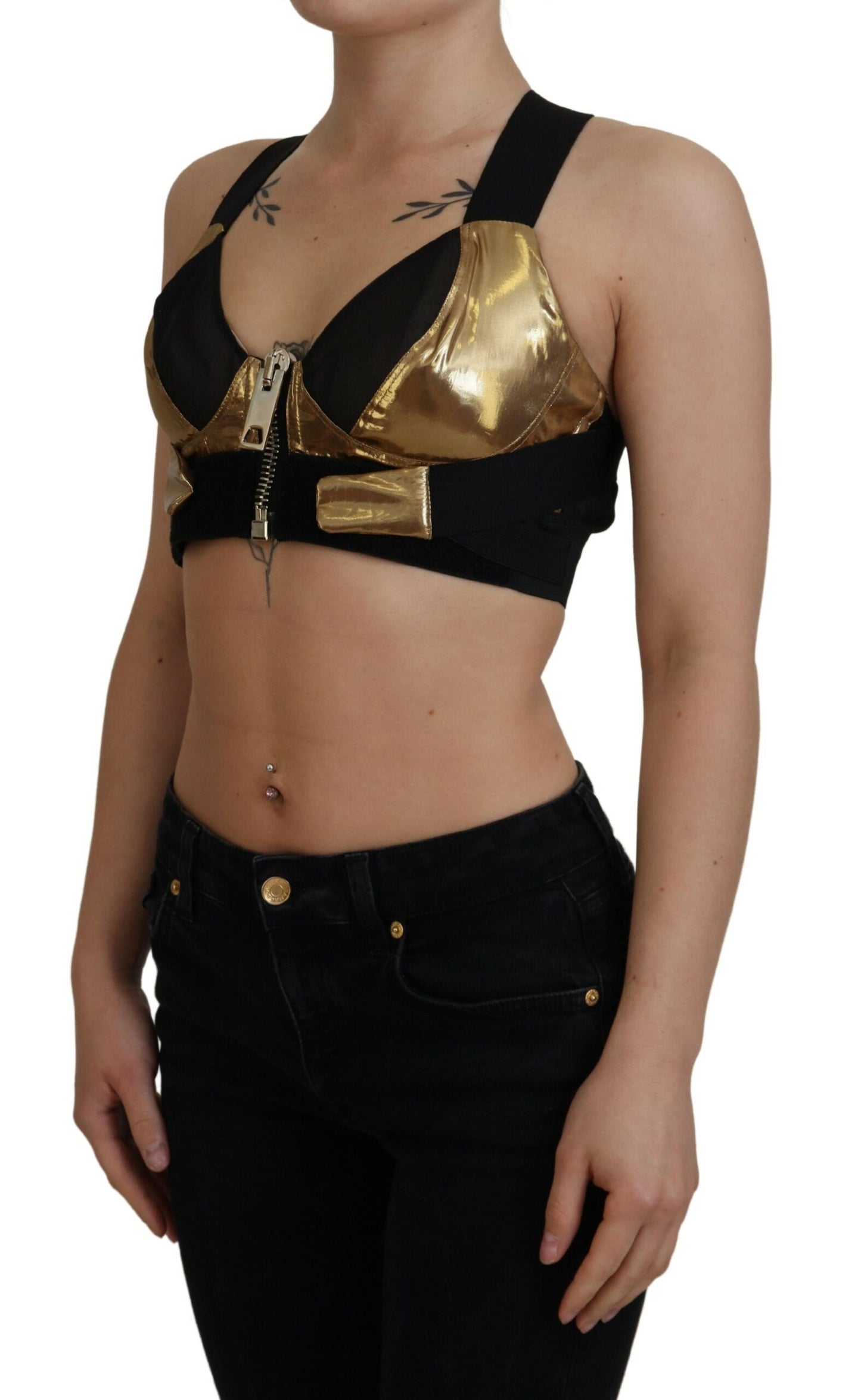 Top bustier corto senza maniche in oro nero