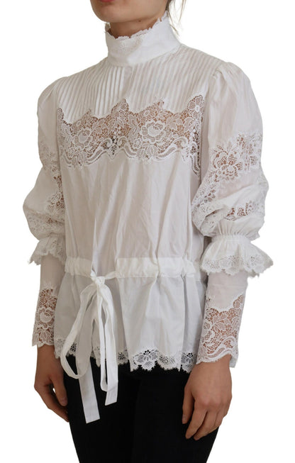 Elegant White Lace Trim Cotton Blouse