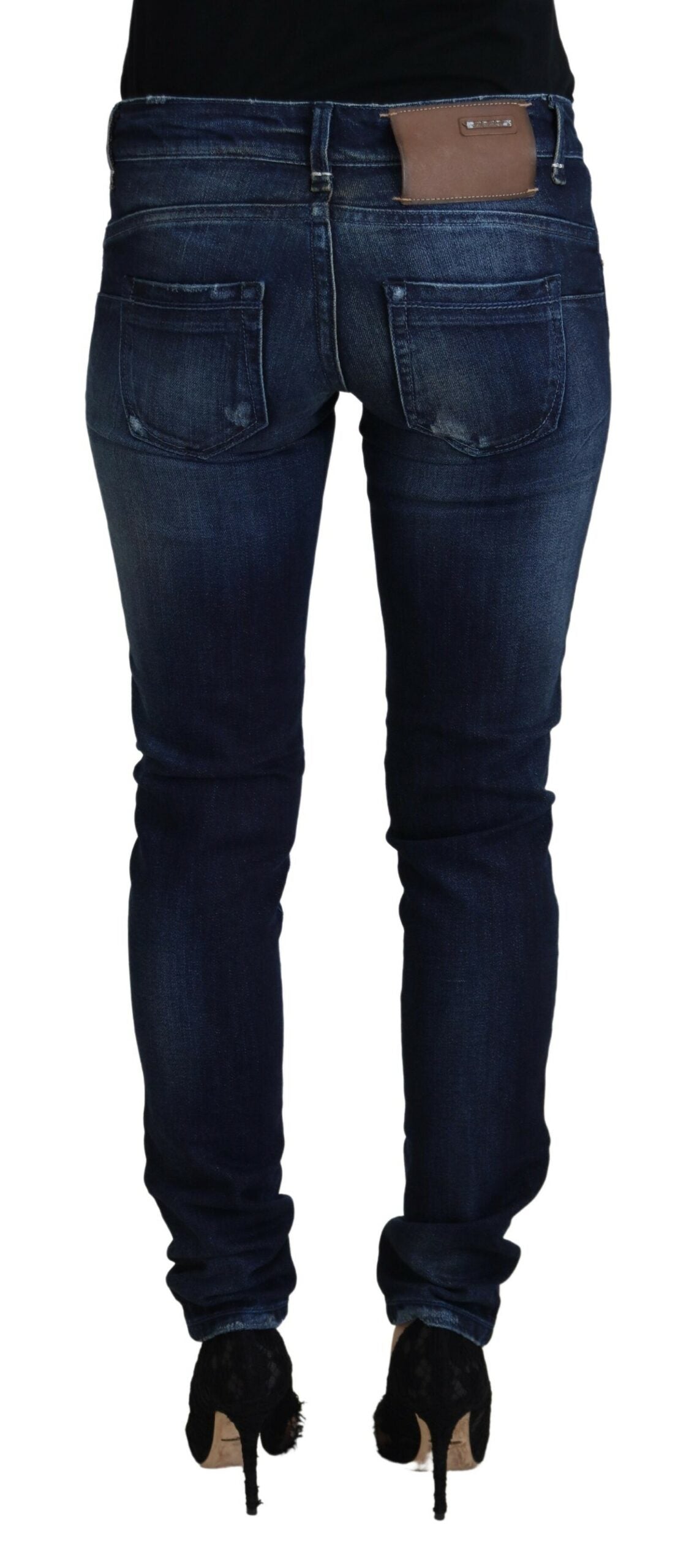 Jeans casual in denim da donna slim fit a vita bassa in cotone blu