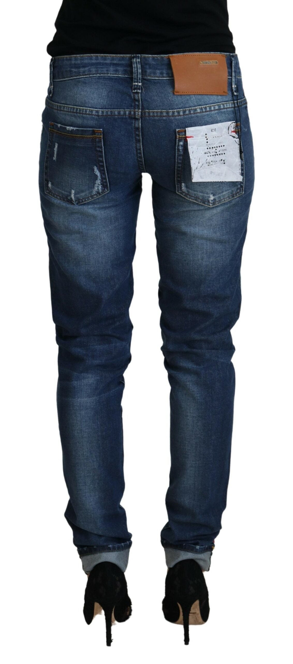 Jeans denim da donna slim fit in cotone lavato blu