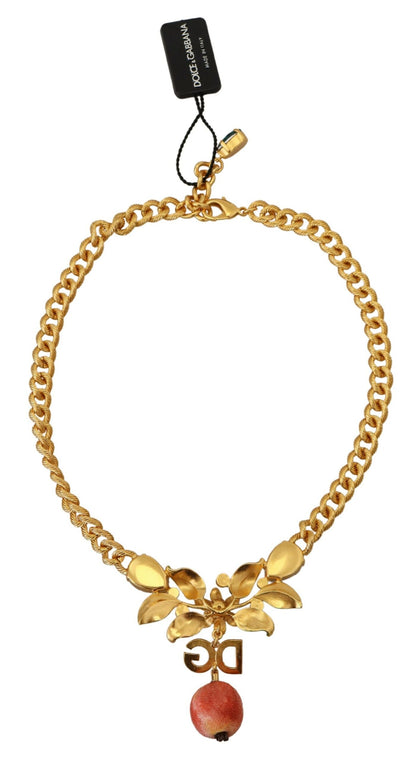 Dolce & Gabbana Elegant Gold-Tone Floral Fruit Necklace