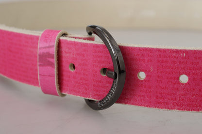 Cintura in vita con fibbia rotonda con logo in pelle rosa