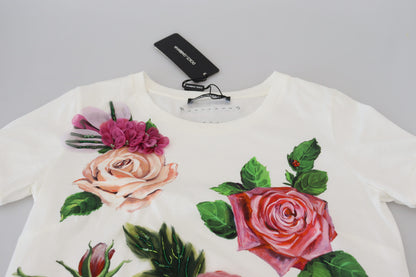 Elegantes mehrfarbiges Baumwoll-T-Shirt mit Rosen-Print