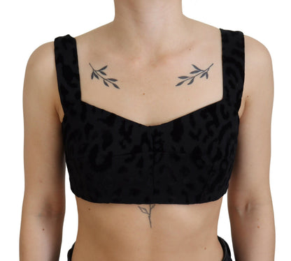 Top con reggiseno a corsetto bustier corto leopardato nero