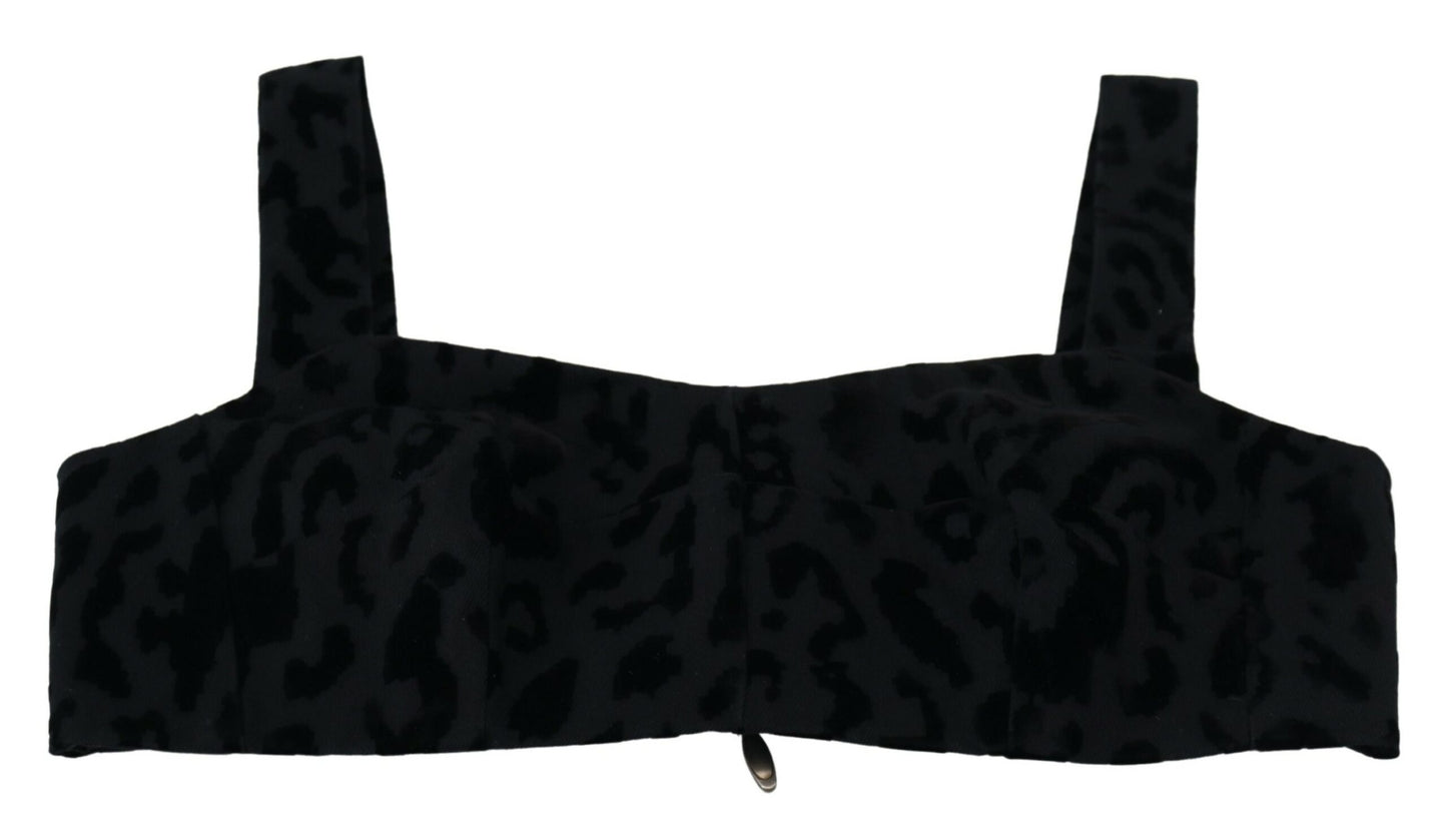 Top con reggiseno a corsetto bustier corto leopardato nero