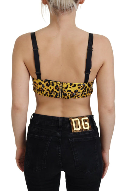 Top con reggiseno a corsetto bustier corto leopardato giallo