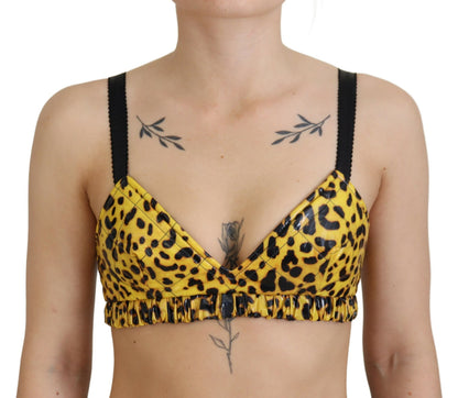 Top con reggiseno a corsetto bustier corto leopardato giallo