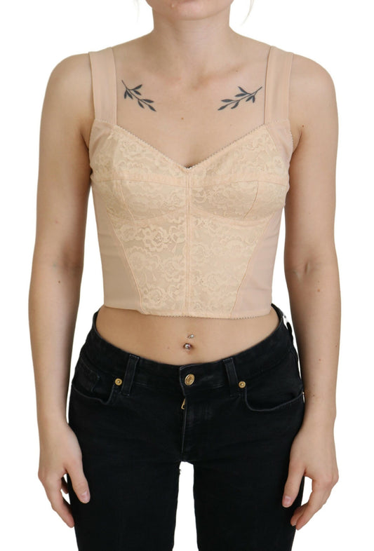 Top in reggiseno con corsetto bustier corto beige