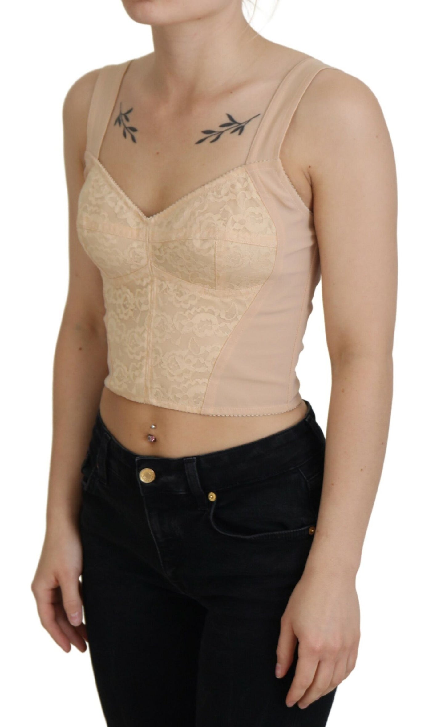 Top in reggiseno con corsetto bustier corto beige