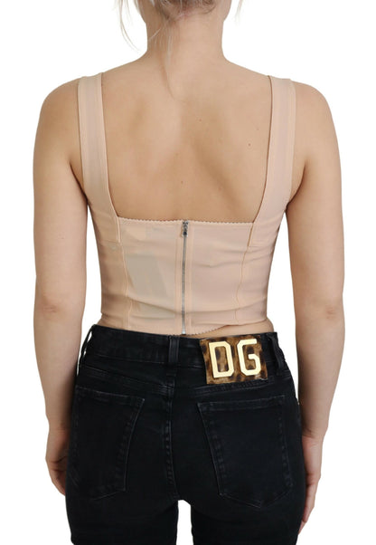 Top in reggiseno con corsetto bustier corto beige