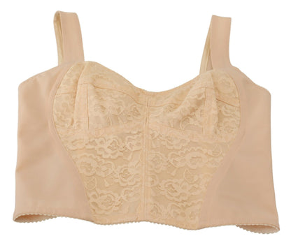 Top in reggiseno con corsetto bustier corto beige