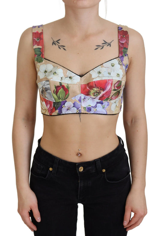 Top corsetto bustier corto floreale multicolore