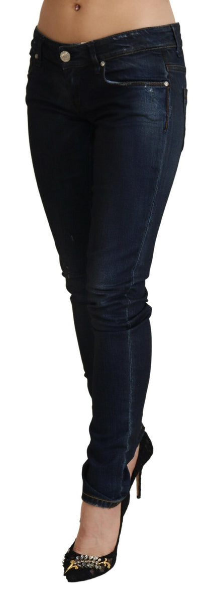 Jeans denim da donna slim fit a vita bassa blu