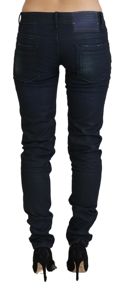 Jeans denim da donna slim fit a vita bassa blu