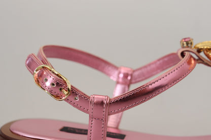 Chic Pink Leather Sandals with Exquisite Embellishment