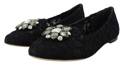 Scarpe basse con cristalli di pizzo nero Taormina