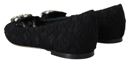 Scarpe basse con cristalli di pizzo nero Taormina