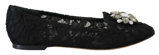 Scarpe basse con cristalli di pizzo nero Taormina