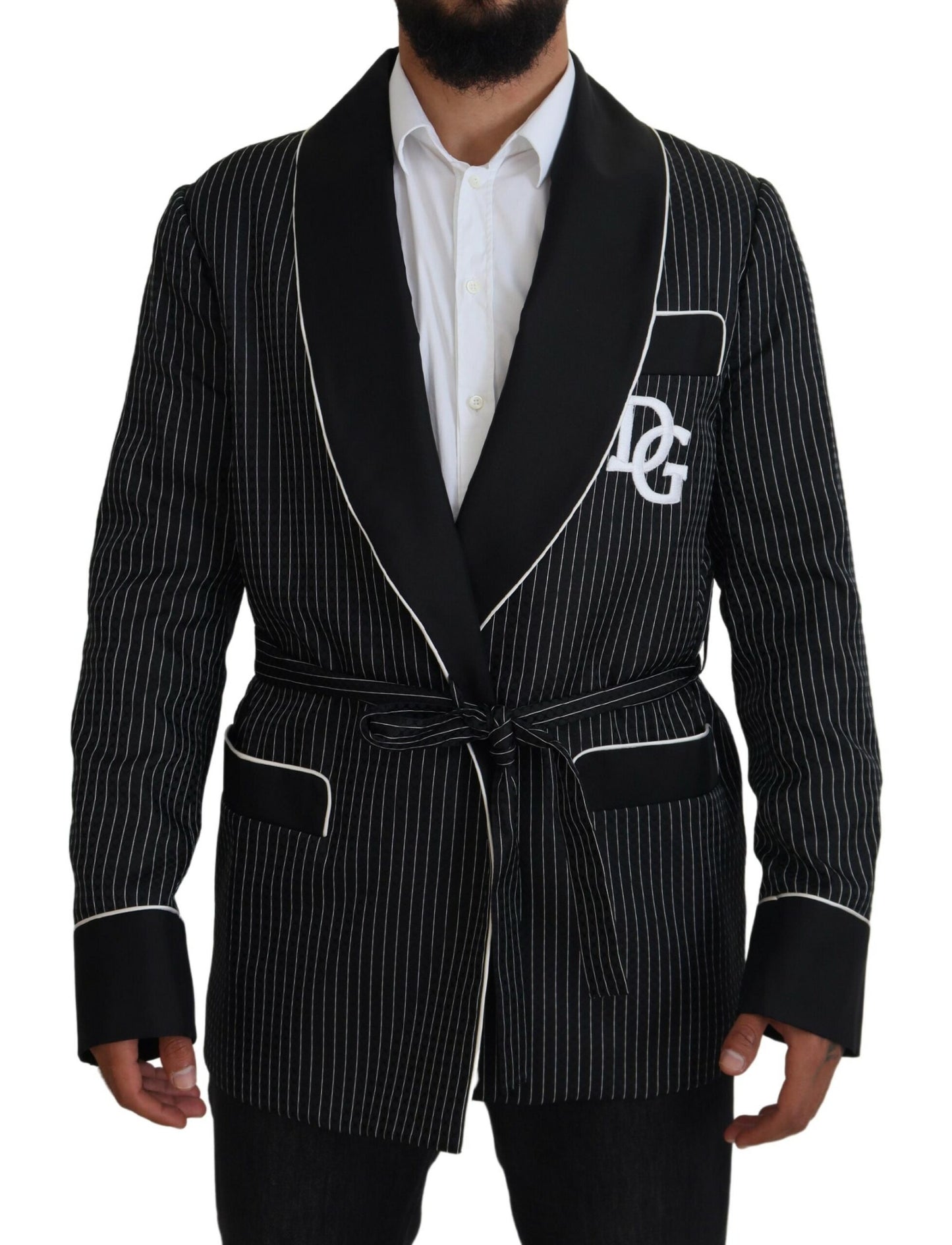 Blazer da uomo con giacca patch DG a righe nere