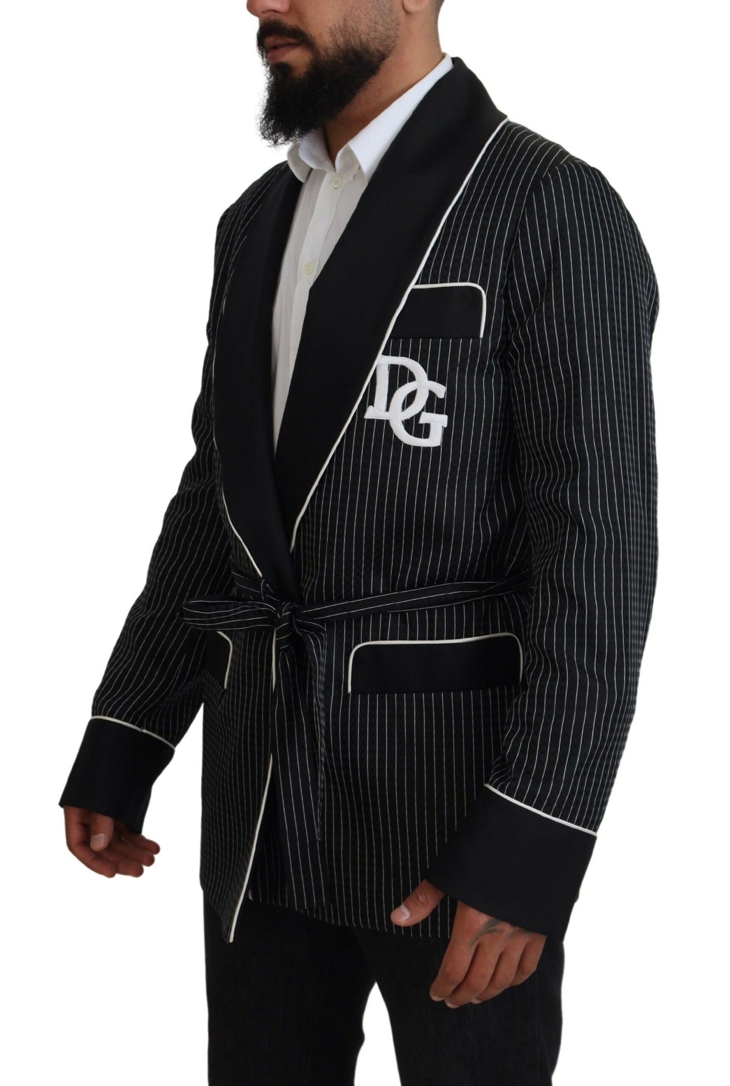 Blazer da uomo con giacca patch DG a righe nere