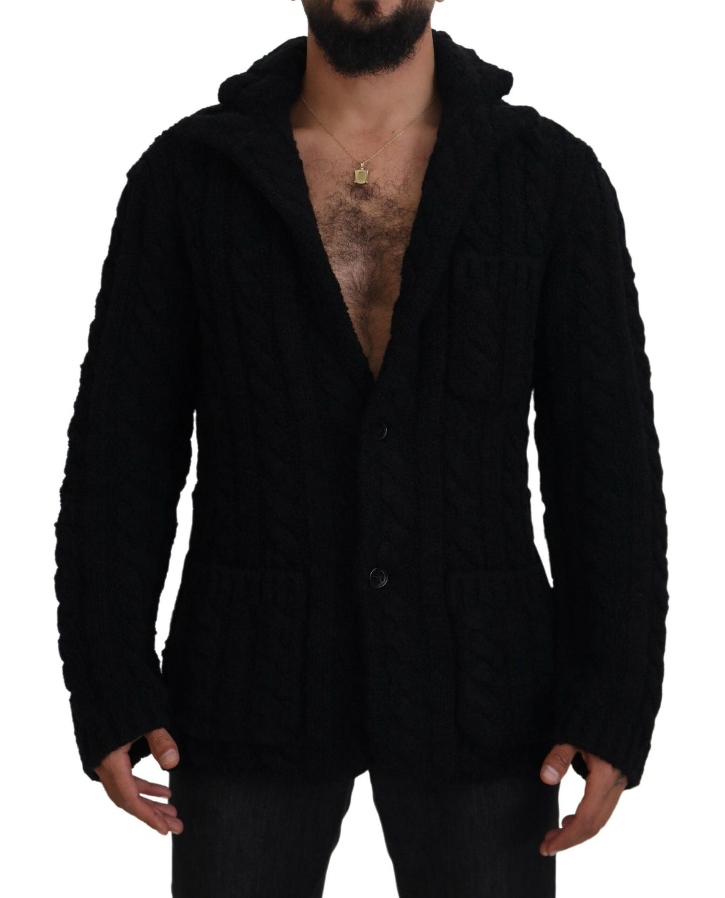 Maglione cardigan con bottoni lavorato a maglia di lana nera