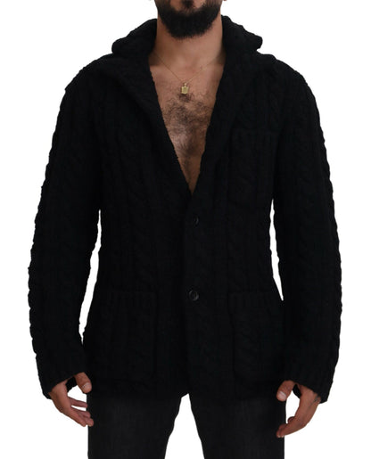 Maglione cardigan con bottoni lavorato a maglia di lana nera