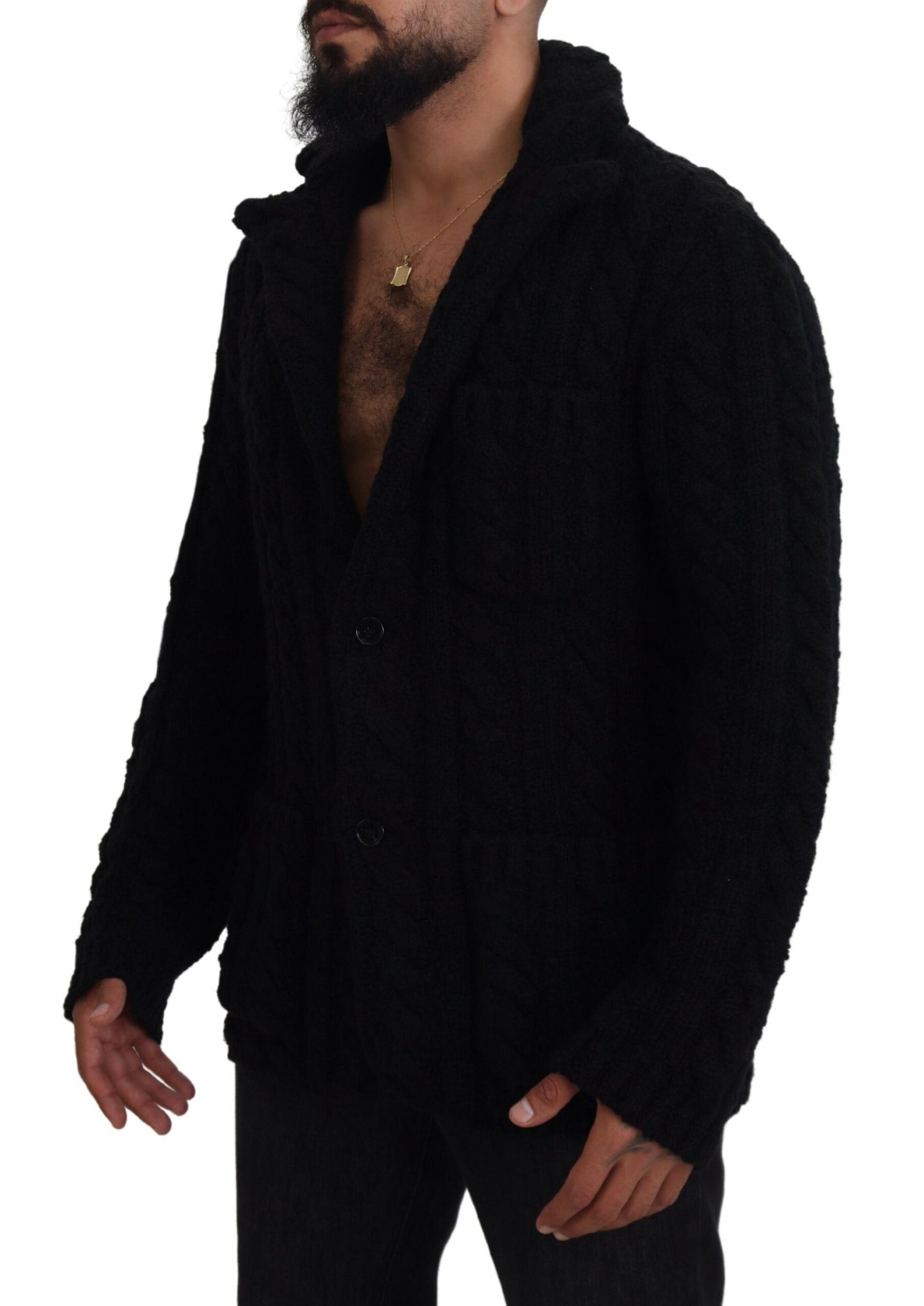 Maglione cardigan con bottoni lavorato a maglia di lana nera