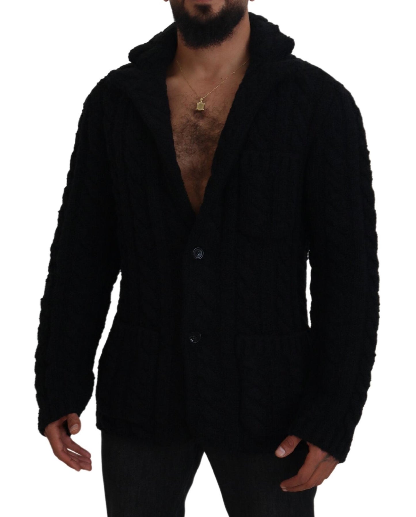 Eleganter schwarzer Woll-Kaschmir-Cardigan