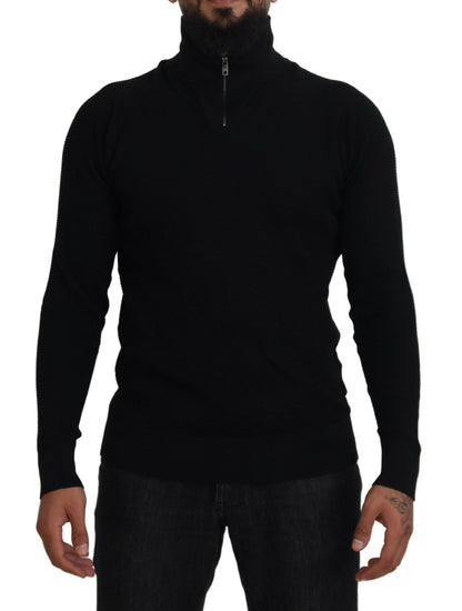 Maglione pullover con collo alto in seta nera