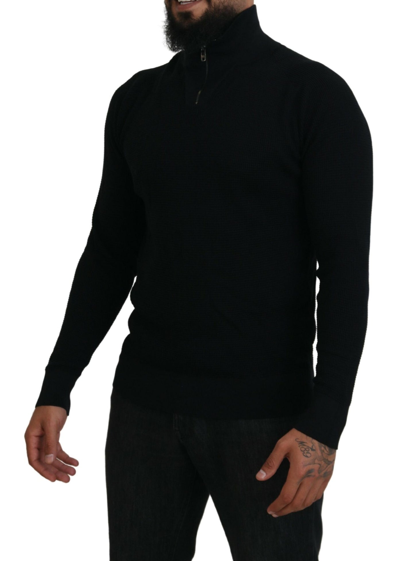 Maglione pullover con collo alto in seta nera