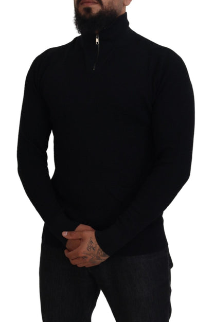 Maglione pullover con collo alto in seta nera