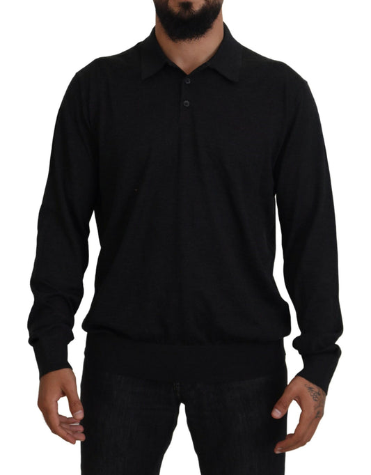 Maglione pullover con colletto in cashmere nero