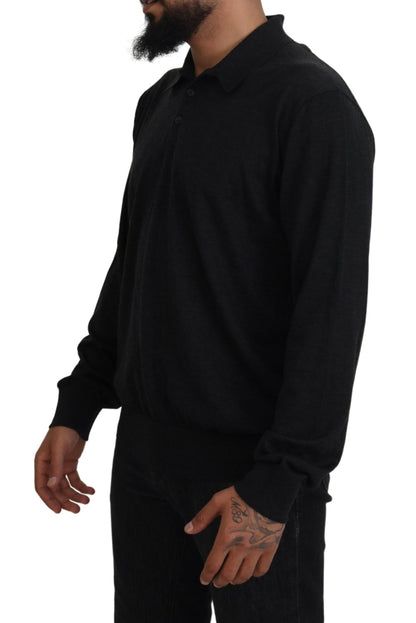 Maglione pullover con colletto in cashmere nero