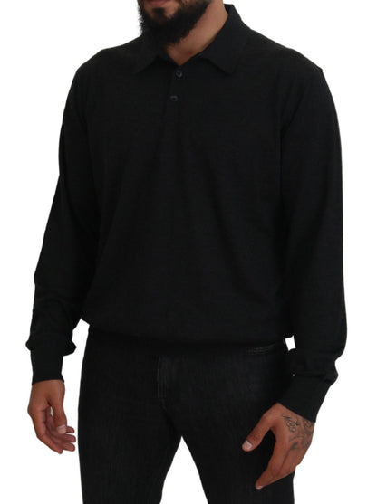 Maglione pullover con colletto in cashmere nero