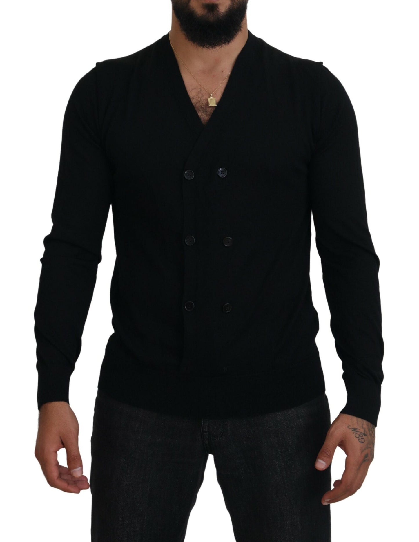 Maglione cardigan abbottonato in cashmere nero