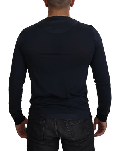 Maglione pullover girocollo con bottoni in cotone blu