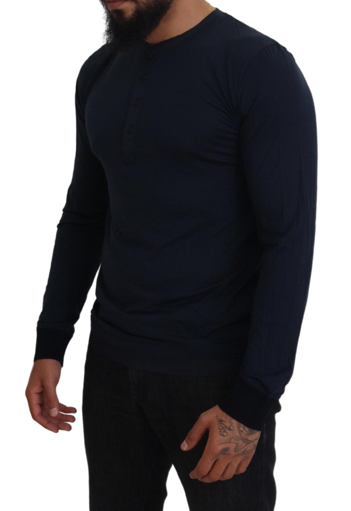 Eleganter blauer Pullover aus Baumwoll-Seidenmischung