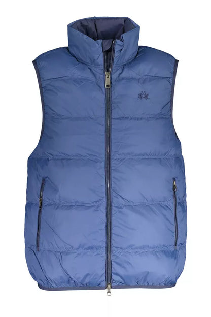 Schicke ärmellose blaue Jacke mit Stickdetail