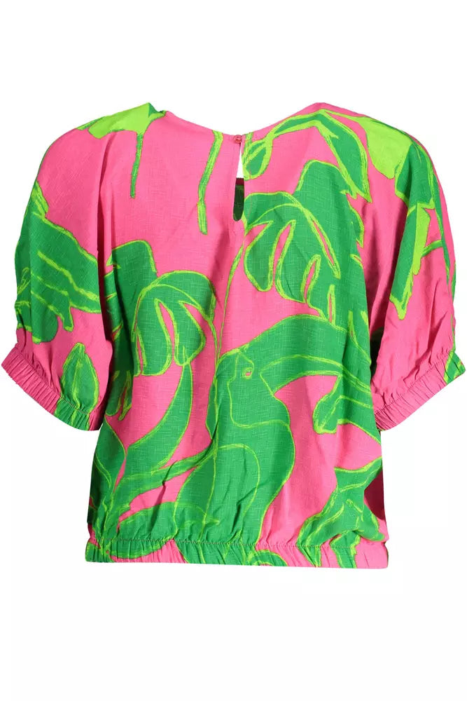 Chic Pink Viscose Blouse with Contrasting Details