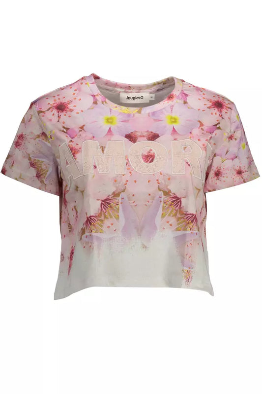 Chic Pink Embroidered Cotton Tee