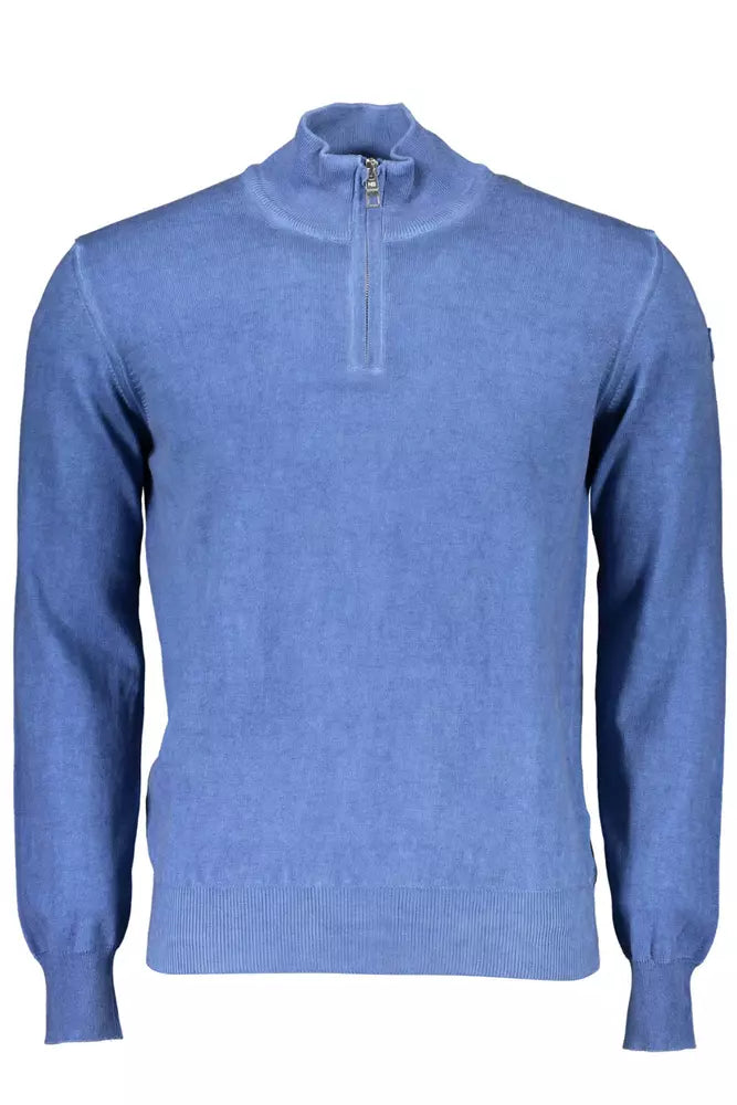 Eleganter Langarmpullover mit halbem Reißverschluss in Blau