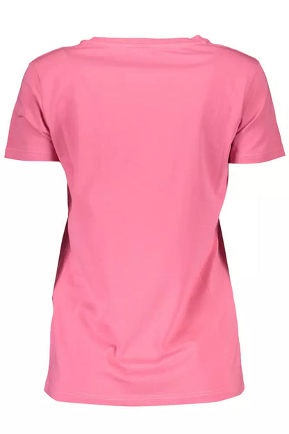 Schickes rosa besticktes T-Shirt mit kontrastierenden Details