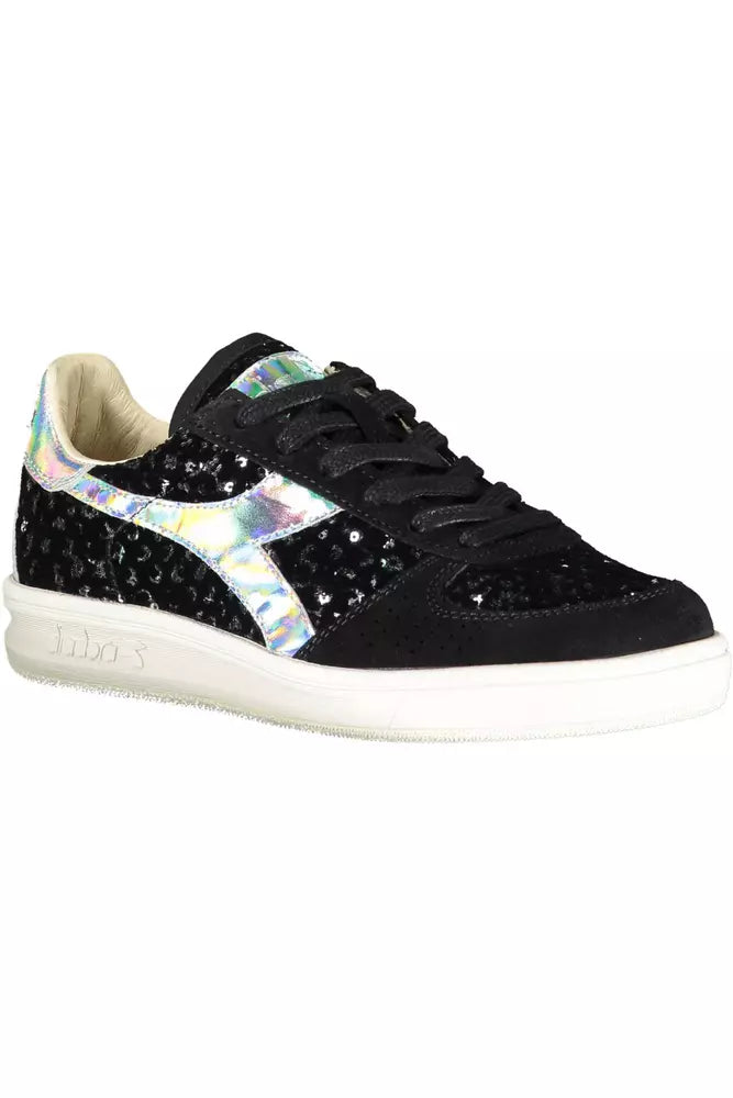 Chic Black Lace-Up Sneakers with Contrasting Details